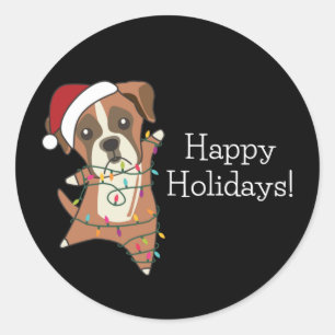 Boxer Dog Christmas Snow Winter Animals Dogs Class Classic Round Sticker