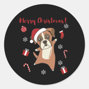 Boxer Dog Christmas Snow Winter Animals Dogs Classic Round Sticker