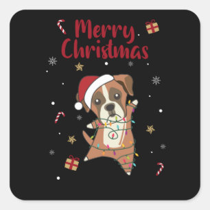 Boxer Dog Christmas Snow Winter Animals Dogs Square Sticker