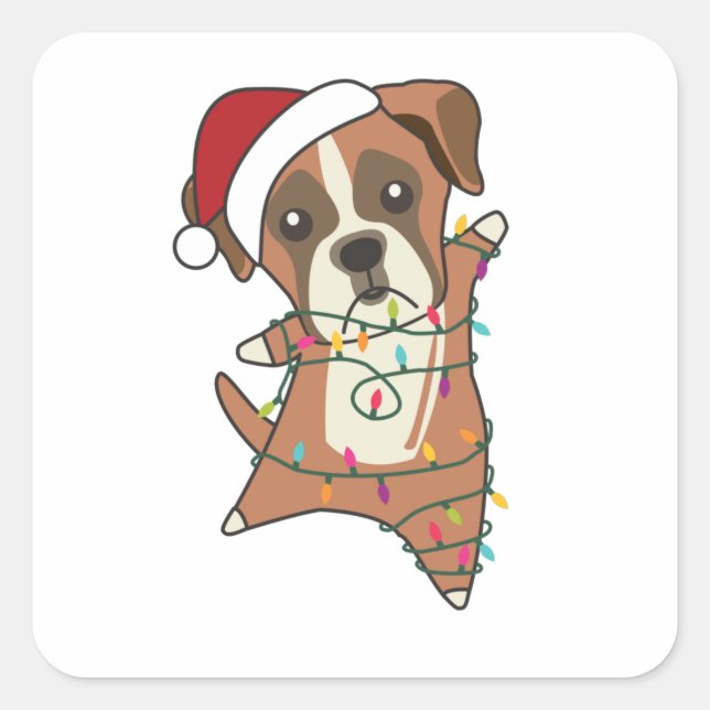 Boxer Dog Christmas Snow Winter Animals Dogs Square Sticker (Front)