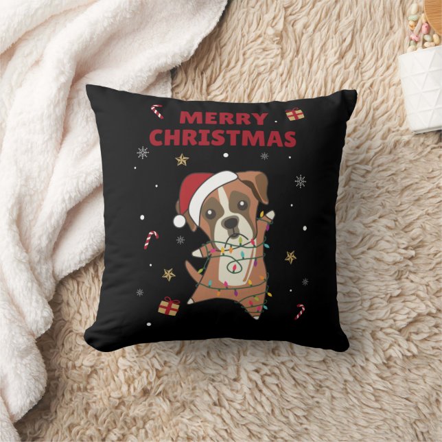 Boxer Dog Christmas Snow Winter Animals Dogs Throw Cushion (Blanket)