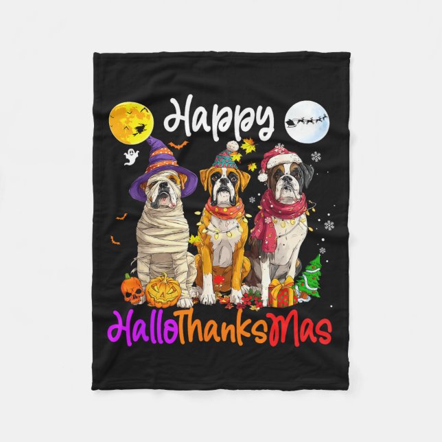Boxer Dog Christmas Thanksgiving Happy Halloween  Fleece Blanket (Front)