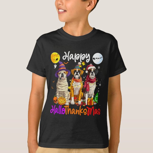 Boxer Dog Christmas Thanksgiving Happy Halloween  T-Shirt (Front)
