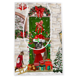 Boxer Dog Christmas Throw Pillow Medium Gift Bag