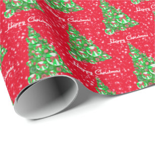 Boxer Dog Christmas Tree Holiday Red Wrapping Paper