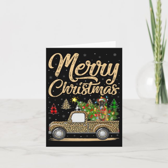 Boxer Dog Christmas Tree Leopard Truck Dog Christm Card (Front)