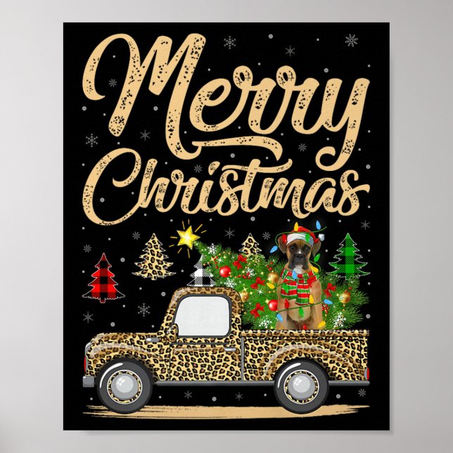 Boxer Dog Christmas Tree Leopard Truck Dog Christm Poster (Front)