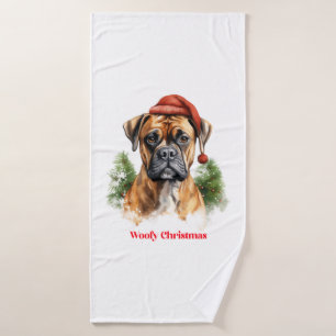 Boxer Dog Christmas X-Mas wish gift Woofy Christma Bath Towel