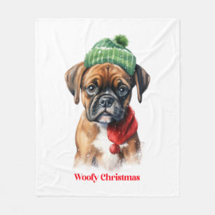 Boxer Dog Christmas X-Mas wish gift Woofy Christma Fleece Blanket