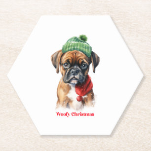 Boxer Dog Christmas X-Mas wish gift Woofy Christma Paper Coaster