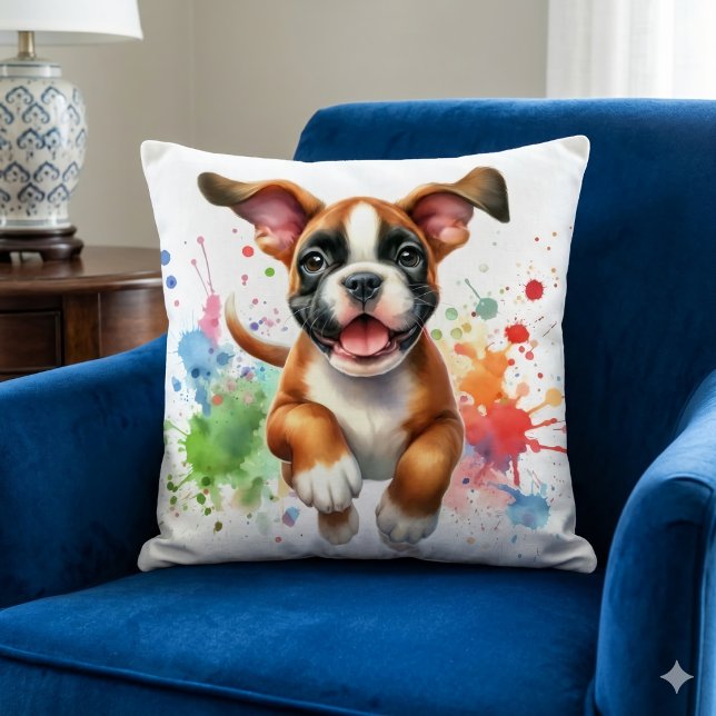Boxer Dog Colour Splash Cushion (Creator Uploaded)