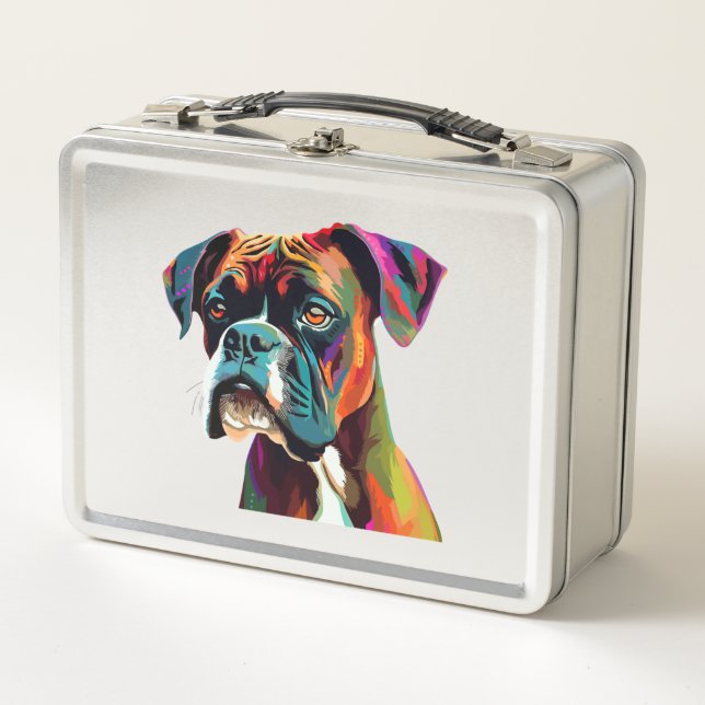 Boxer Dog Colourful Metal Lunch Box (Front)