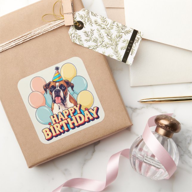 Boxer Dog Colourful  Square Sticker (Gifting)