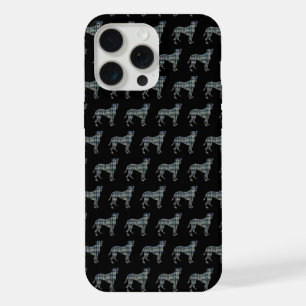 Boxer Dog Cute Silhouette Grid Black iPhone 15 Pro Max Case