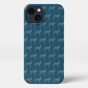 Boxer Dog Cute Silhouette Grid Blue iPhone 13 Case