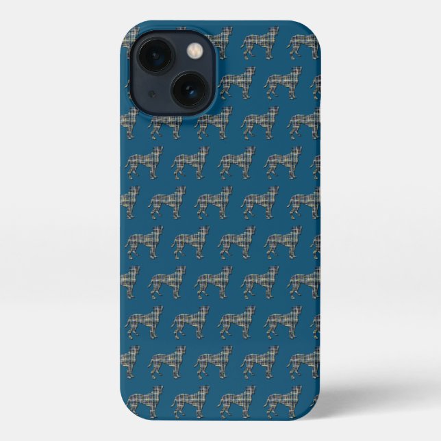 Boxer Dog Cute Silhouette Grid Blue iPhone Case (Back)