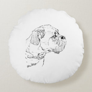 Boxer Dog  – Dog Lover Minimalist Illustration Round Cushion