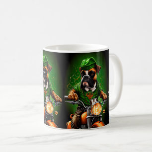 Boxer Dog Driving Bike St. Patrick's Day Coffee Mug