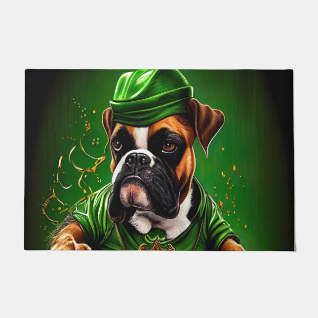 Boxer Dog Driving Bike St. Patrick's Day Doormat (Front)