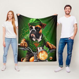 Boxer Dog Driving Bike St. Patrick's Day Fleece Blanket