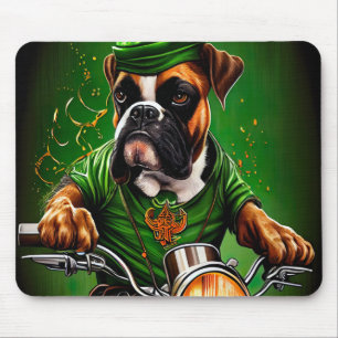 Boxer Dog Driving Bike St. Patrick's Day Mouse Mat