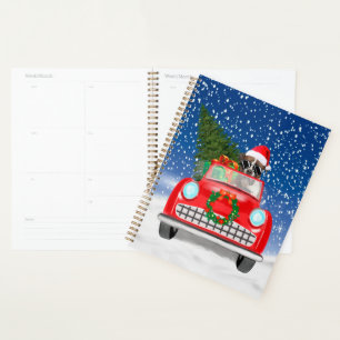 Boxer Dog Driving Car In Snow Christmas  Planner