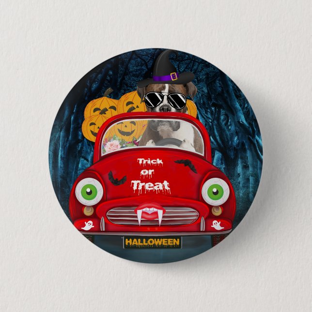 Boxer Dog Driving Car Scary Halloween 6 Cm Round Badge (Front)