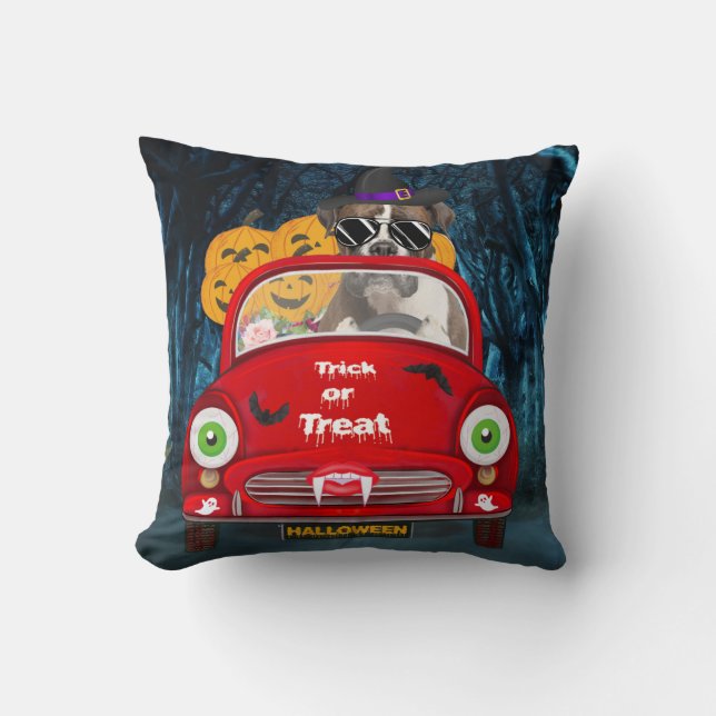 Boxer Dog Driving Car Scary Halloween  Cushion (Front)