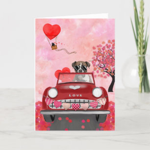 Boxer Dog Driving Car with Hearts Valentine's  Holiday Card