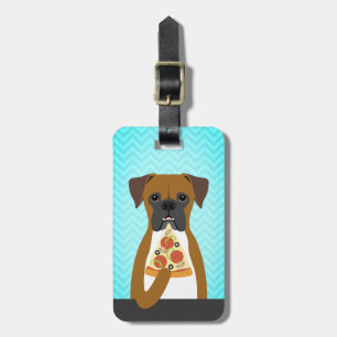 Boxer Dog Eating Slice of Pizza Luggage Tag