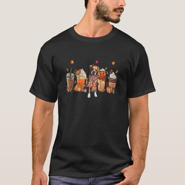 Boxer Dog Fall Coffee Mug Pumpkin Spice Latte Iced T-Shirt (Front)