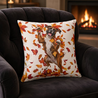 Boxer Dog Fall Leaves Cushion