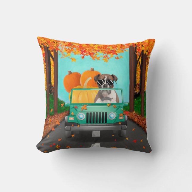  Boxer Dog Fall Pumpkin Cushion (Front)