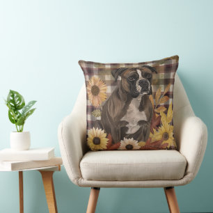 Boxer Dog Fall Watercolor Flowers Cushion