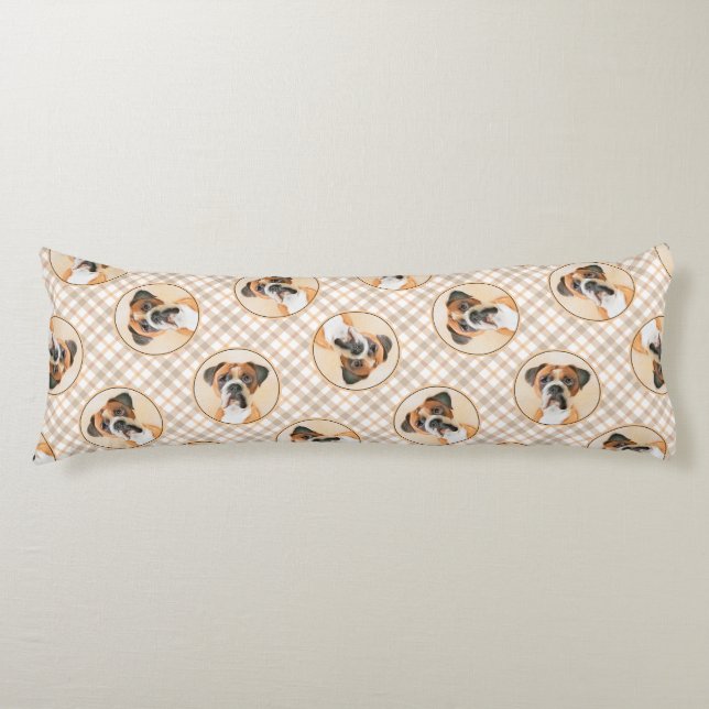 Boxer Dog Fawn Painting Uncropped Ear Cute Dog Art Body Cushion (Front)