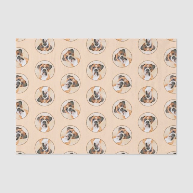 Boxer Dog Fawn Painting Uncropped Ear Cute Dog Art Tissue Paper (Front)