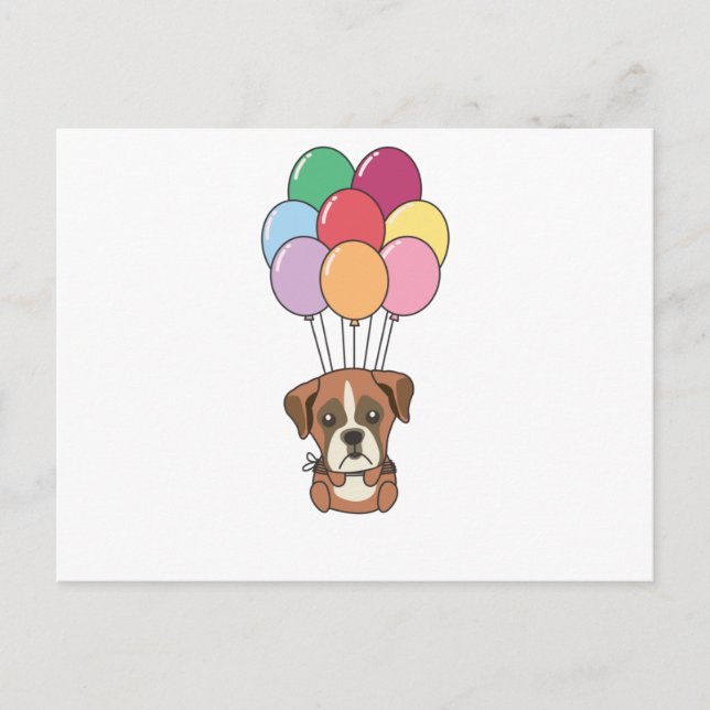 Boxer Dog Flies With Colourful Balloons Postcard (Front)