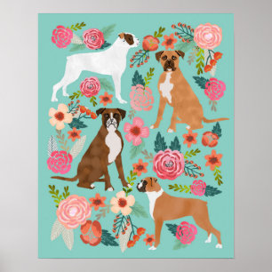 Boxer Dog Floral Art Print