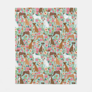 Boxer Dog Florals Fleece Blanket
