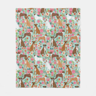 Boxer Dog Florals Fleece Blanket