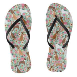 Boxer Dog Florals Flip Flops
