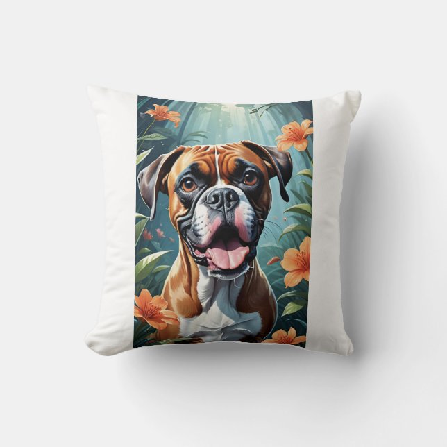 Boxer Dog Flower Pillow (Front)