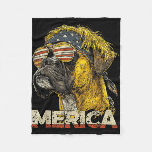 Boxer dog - funny 4th of july american flag fleece blanket