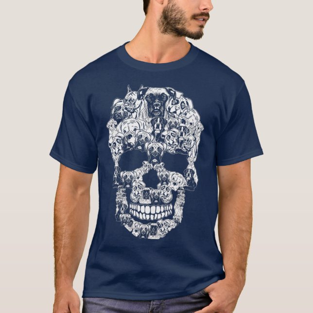 Boxer Dog Graphic Halloween Skull Costumes T-Shirt (Front)