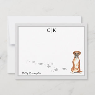 Boxer Dog Grey Border Monogram Your Name Custom Card