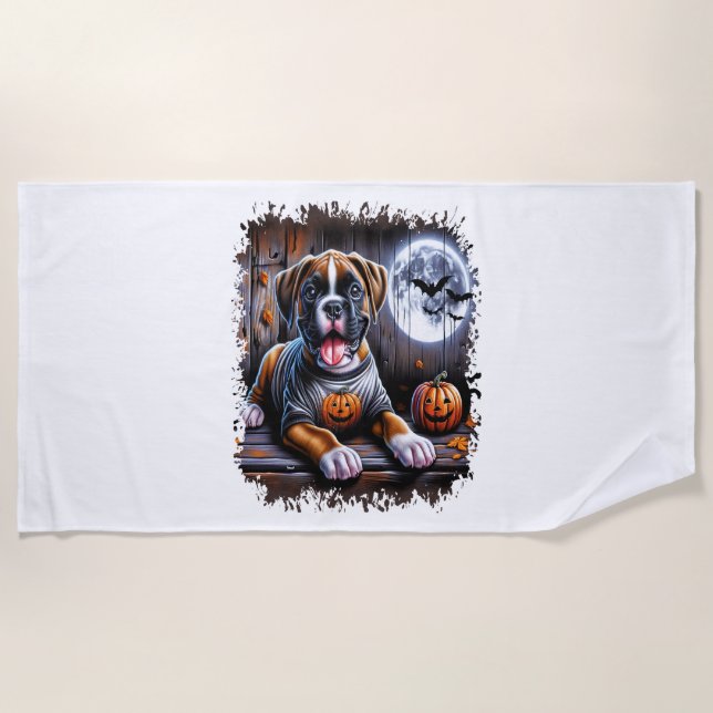 Boxer Dog Halloween Beach Towel (Front)