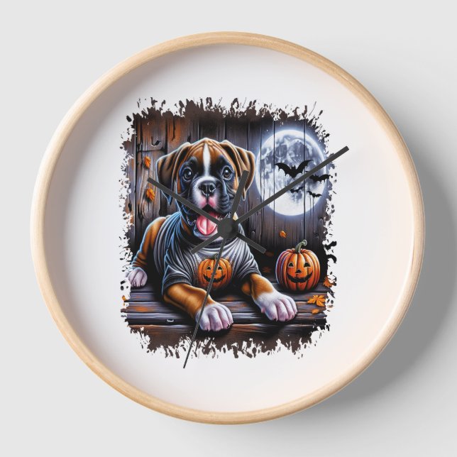 Boxer Dog Halloween Clock (Front)