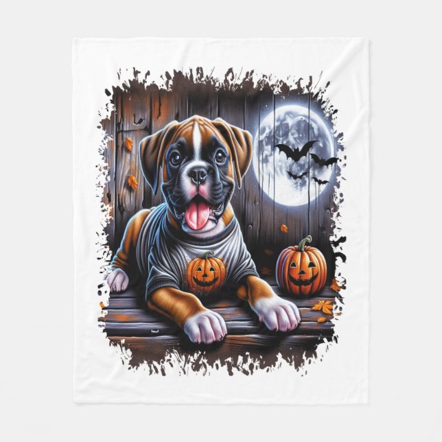 Boxer Dog Halloween Fleece Blanket (Front)