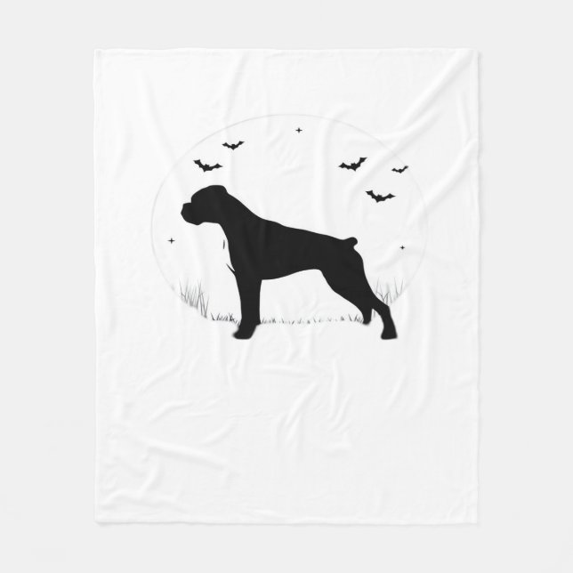 Boxer Dog – Halloween Moon Silhouette Classic T-Sh Fleece Blanket (Front)