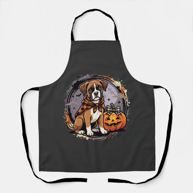 Boxer Dog Halloween Pumpkin Sublimation Apron (Front)